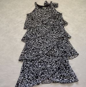 Asymmetric tiered neck tie chiffon retro cocktail swing flowy dress